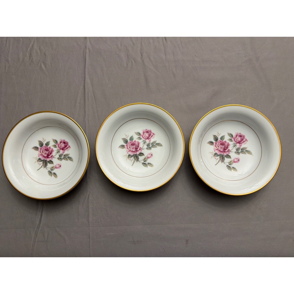 Noritake China Japan 5234 Pink Rose Gold Trim Soup Cereal Bowls Set of 3